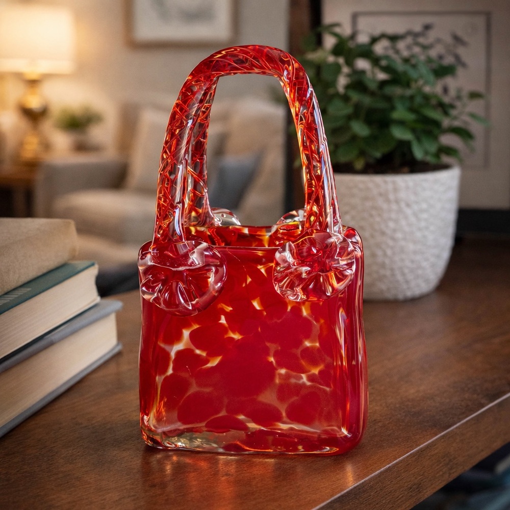 Murano Style Confetti Red Glass Handbag Decor